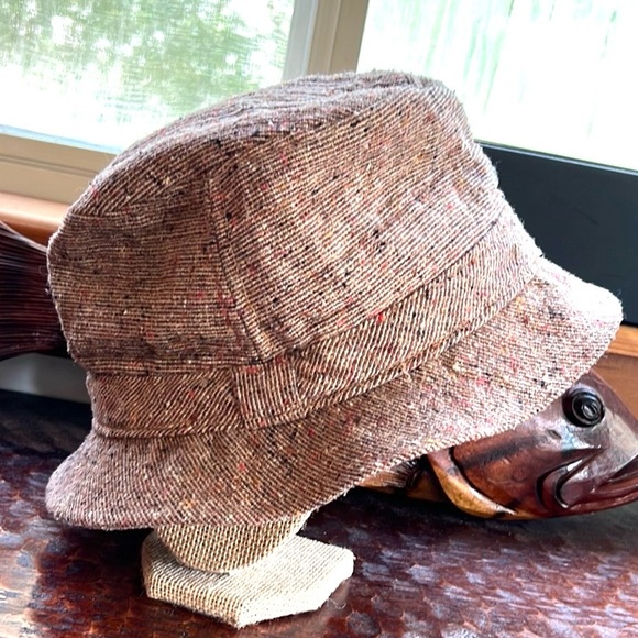 Vintage Irish Tweed Walking Hat 🎩 Satin Lining Brown Textured Wool Unisex - Picture 1 of 7